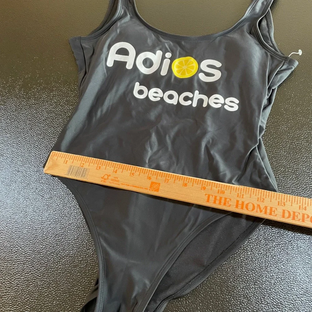 Adios Beaches One Piece Swimsuit Graphic Lemon Print Noo Boundaries Womens Small